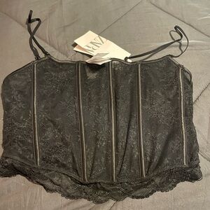 Women's Black Lace Corset Crop Top - Zara